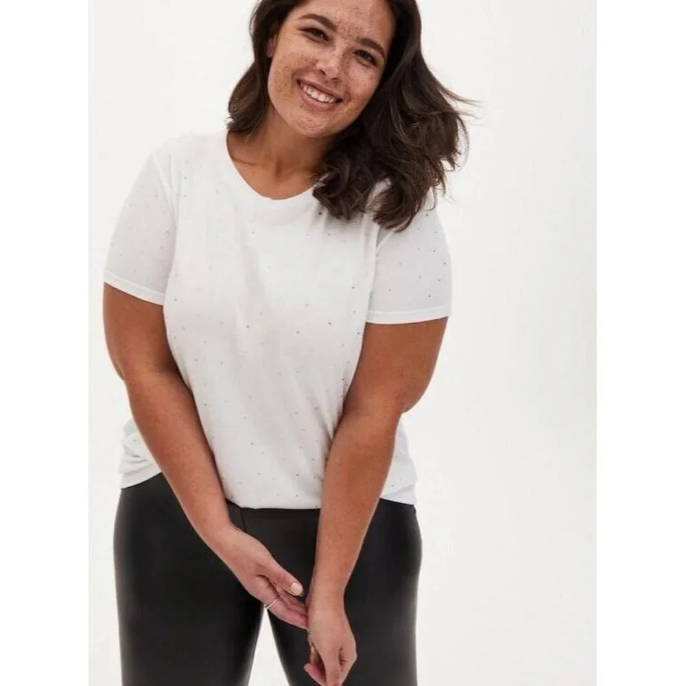 Torrid Sequin Crew Neck Tee White Plus Size 2X Cotton Modal Soft Women’s